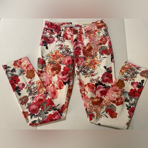 Anthropologie Pilcro Mid Rise Skinny Ankle Floral Rose Print White Jeans Size 25 - Picture 7 of 9
